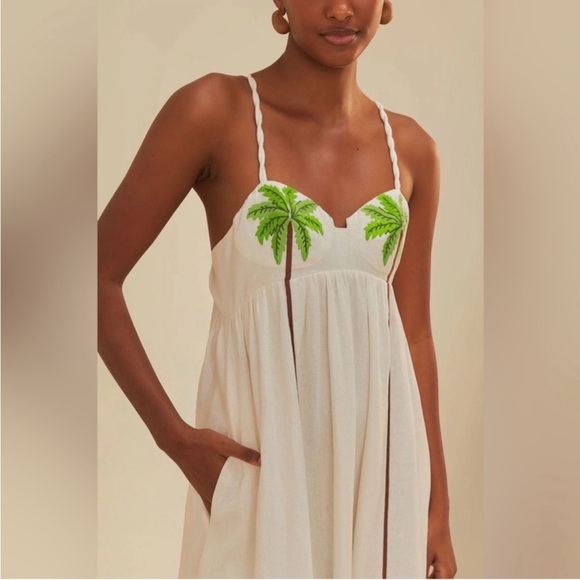 Farm Rio Coconut Embroidered Linen Maxi Dress NWT Size M Medium - Picture 3 of 4